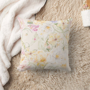 Beige Abstract Floral Patterned Square Cushion