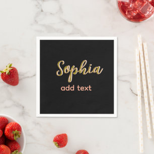 beige add name girl boss text black elegant napkin