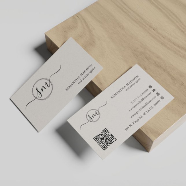 Beige Aesthetic Modern Calligraphy Real Estate  Business Card (Creator Uploaded)