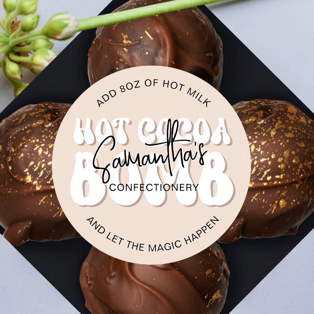 Beige Aesthetic Retro Hot Cocoa Bomb Instructions Classic Round Sticker (Modern hot cocoa bomb stickers with instructions, featuring retro fonts and pastel beige colors)