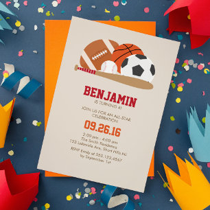 Beige All Star Sports Birthday Party Invitation