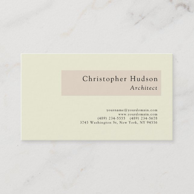 Beige Almond Minimalist Simple Plain Architect  Business Card (Front)