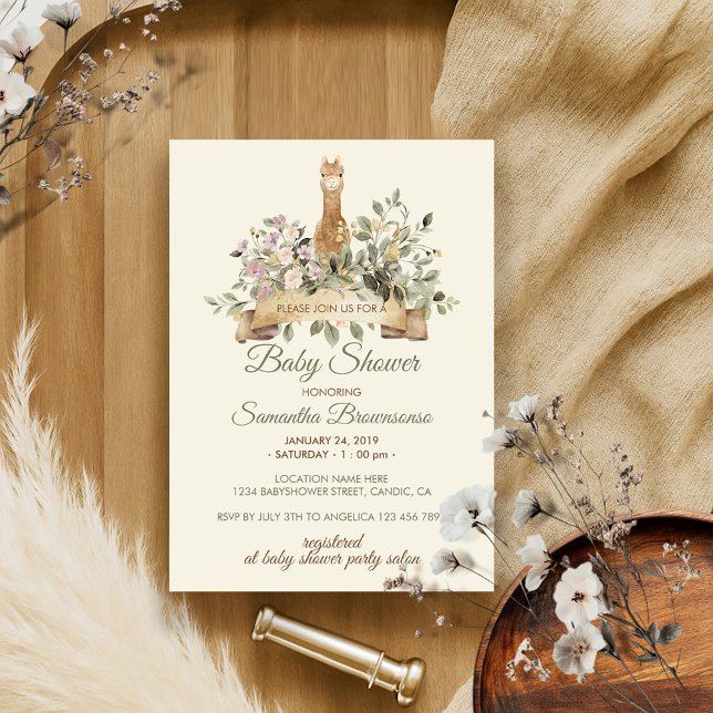 Beige Alpaca Gender Neutral Baby Shower Invitation (Creator Uploaded)