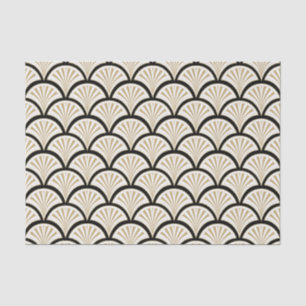 Beige and black art-deco flower pattern tissue paper