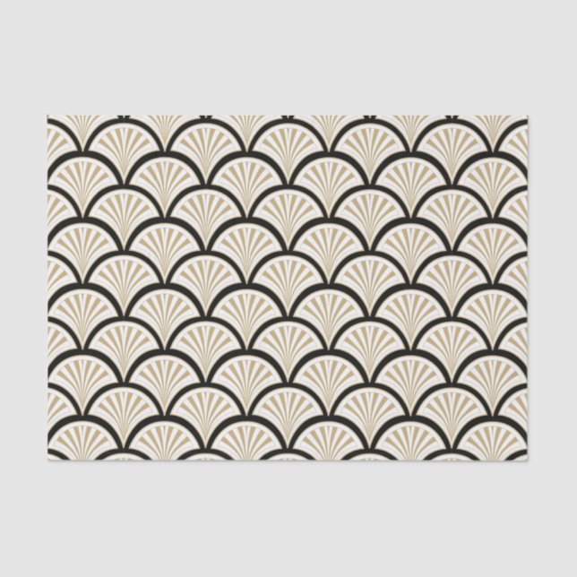 Beige and black art-deco flower pattern tissue paper (Front)
