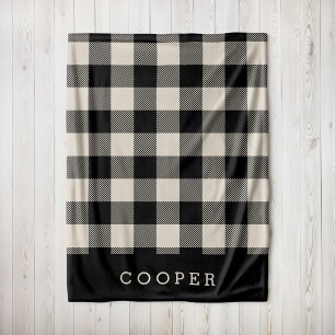 Beige and Black Buffalo Check Monogram Fleece Blanket