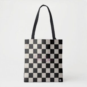 Beige and Black Chequered Tote Bag HAMbWG