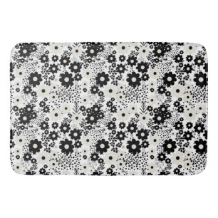 Beige and Black Flowers Bath Mat