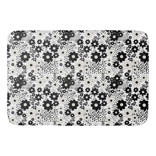 Beige and Black Flowers Bath Mat (Front)
