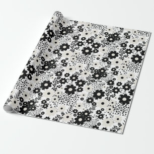 Beige and Black Flowers Wrapping Paper