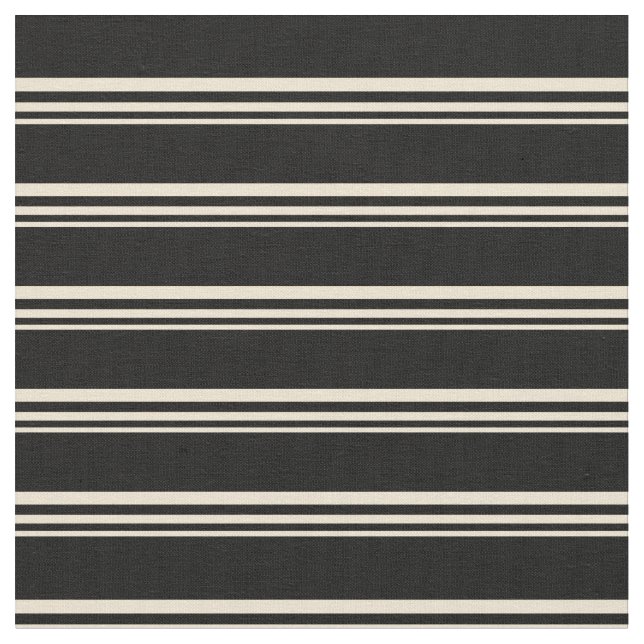 Beige and Black Lined Pattern Fabric (Close Up)