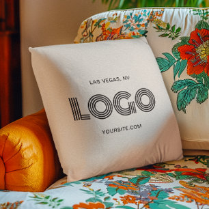 Beige and Black Modern Rectangular Logo Cushion