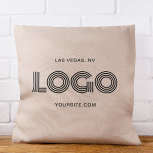 Beige and Black Modern Rectangular Logo Cushion