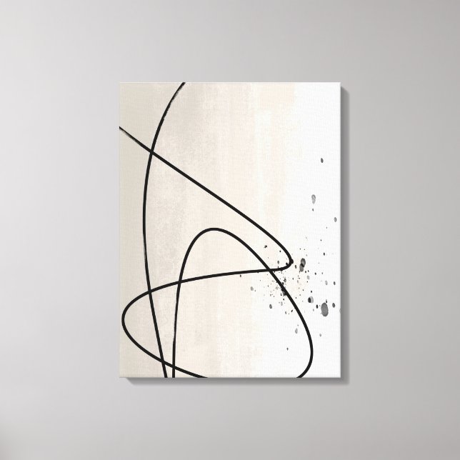 Beige and Black One Line Minimalist Abstract Art Canvas Print (Front)