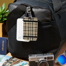 Beige And Black Plaid Luggage Tag