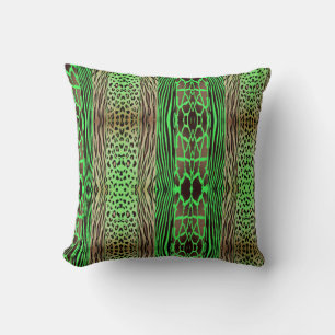 Beige And Blue Animal Printed Zebra Stripe Pillow