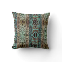 Beige And Blue Animal  Printed Zebra Stripe Pillow