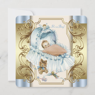Beige and Blue Baby Boy Shower Invitation