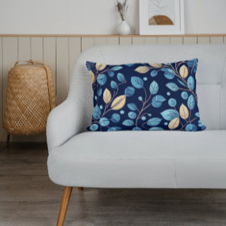 Beige and Blue Botanicals - Lumbar Cushion