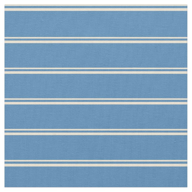 Beige and Blue Coloured Lines/Stripes Pattern Fabric (Close Up)