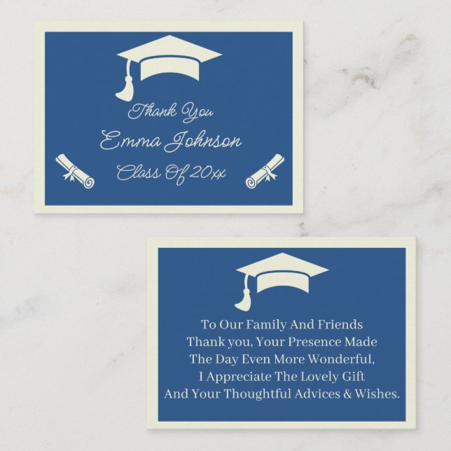 Beige And Blue Customised Graduation Thank You Card (Front/Back)