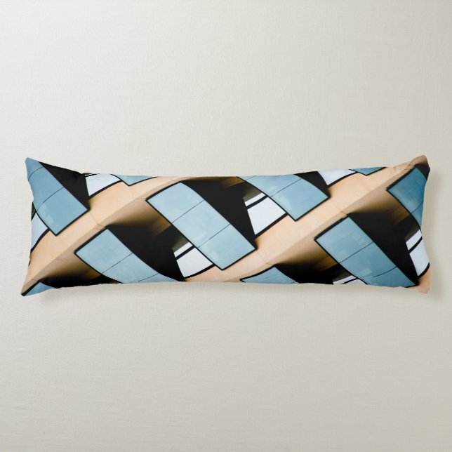 Beige and Blue Geometric Pattern Body Cushion (Front)