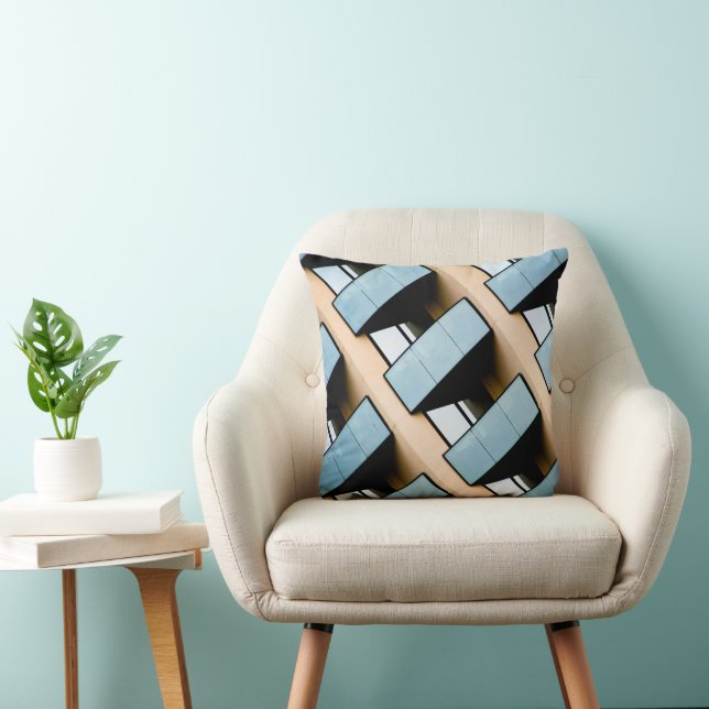 Beige and Blue Geometric Pattern Cushion (Chair)