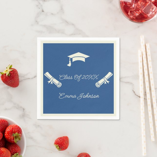 Beige And Blue Graduation Custom Paper Napkin (Insitu)
