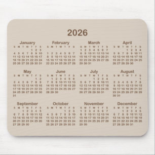 Beige and Brown 2026 Calendar Mouse Pad