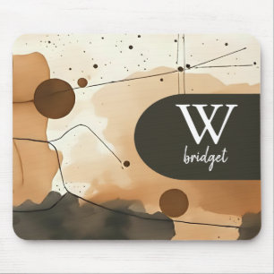 Beige and Brown Abstract Flow Mouse Pad