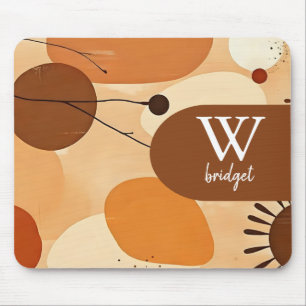 Beige and Brown Abstract Flow Mouse Pad
