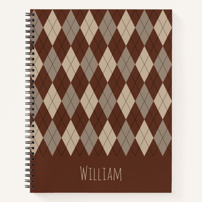 Beige and Brown Argyle Pattern Notebook (Front)