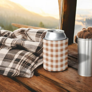 Beige and Brown Buffalo Plaid Can Cooler