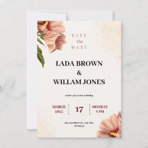 Beige and Brown Floral Aesthetic Wedding  Invitation