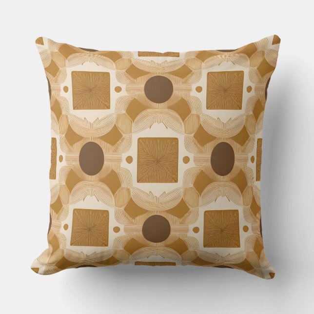 Beige and Brown Geometric Pattern Cushion (Front)