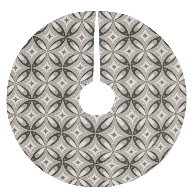 Beige and Brown Retro circular shapes Brushed Polyester Tree Skirt (Front)
