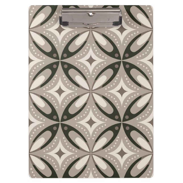Beige and Brown Retro circular shapes Clipboard (Front)