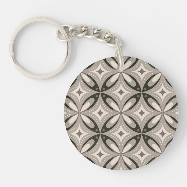 Beige and Brown Retro circular shapes Key Ring (Front)