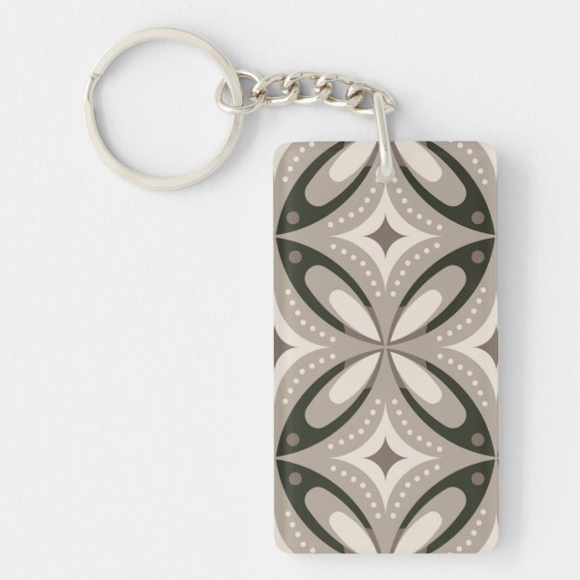 Beige and Brown Retro circular shapes Key Ring (Front)