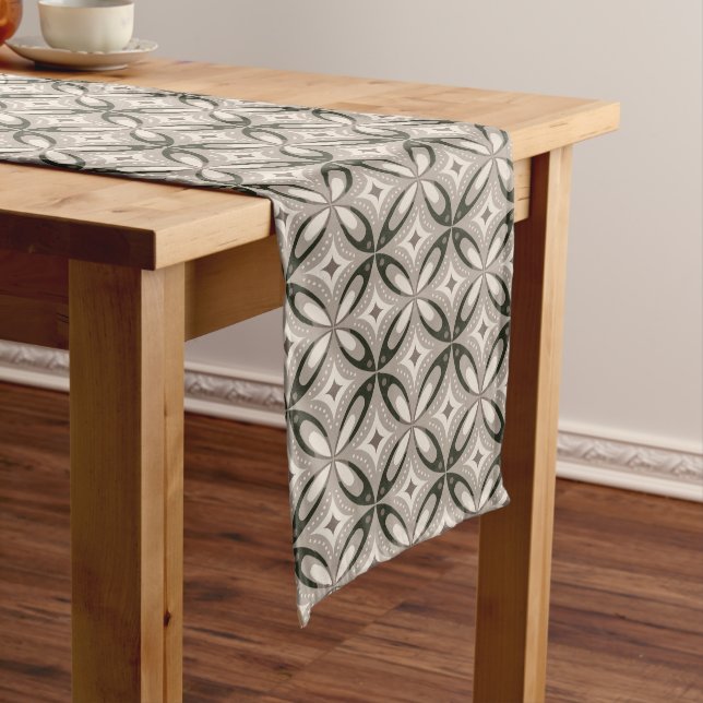 Beige and Brown Retro circular shapes Long Table Runner (In Situ)