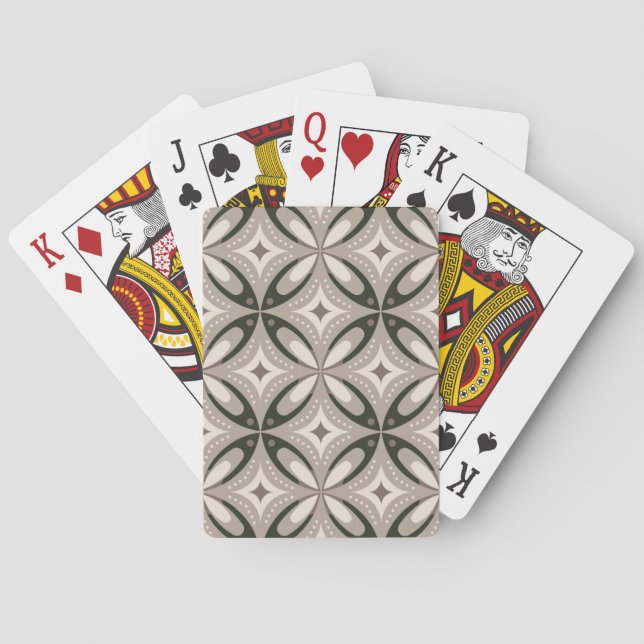 Beige and Brown Retro circular shapes Playing Cards (Back)