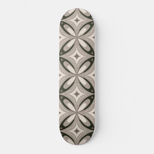 Beige and Brown Retro circular shapes Skateboard (Front)