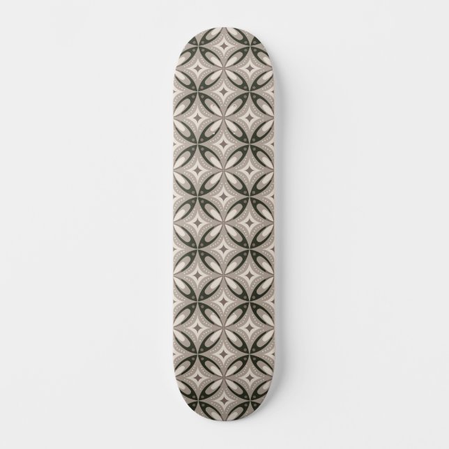 Beige and Brown Retro circular shapes Skateboard (Front)