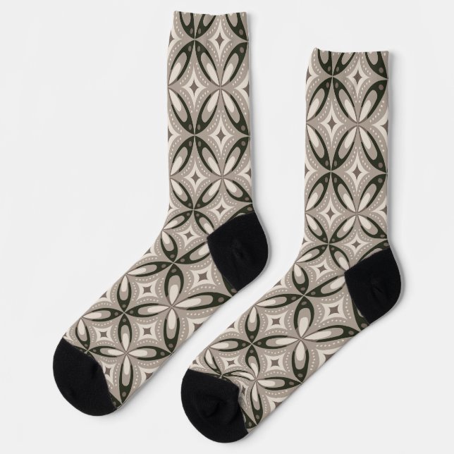 Beige and Brown Retro circular shapes Socks (Left)