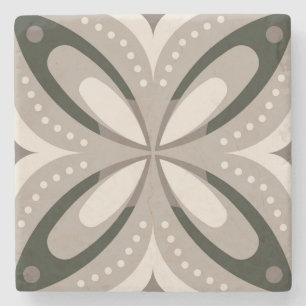 Beige and Brown Retro circular shapes Stone Coaster