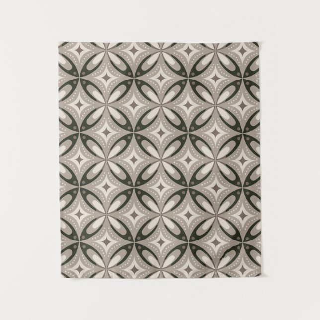 Beige and Brown Retro circular shapes Tapestry (Front)