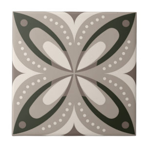 Beige and Brown Retro circular shapes Tile