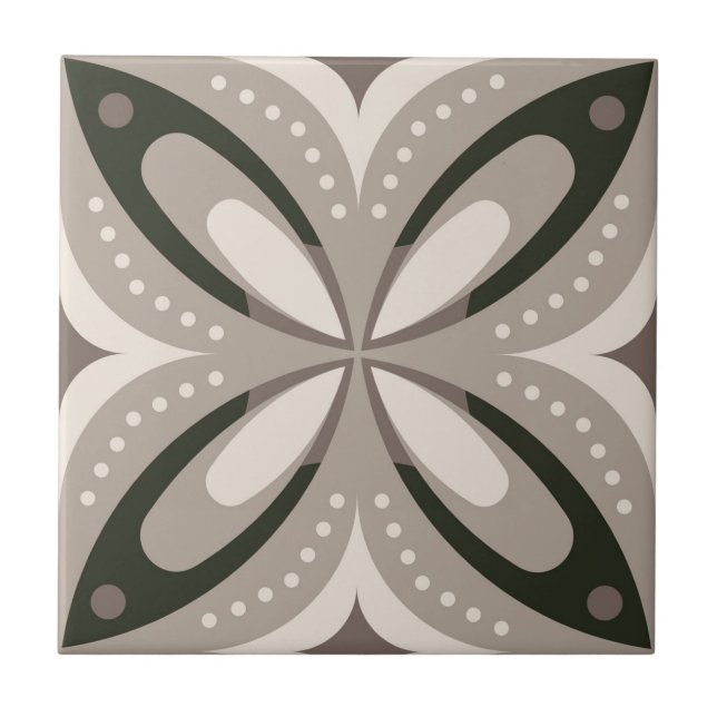 Beige and Brown Retro circular shapes Tile (Front)