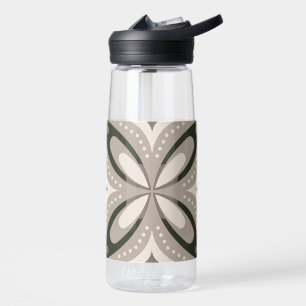 Beige and Brown Retro circular shapes Water Bottle