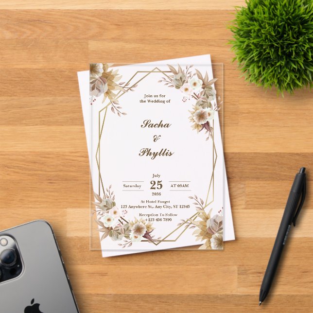 Beige and Brown Rustic Acrylic Wedding Invitations (Insitu (Invitation Card))